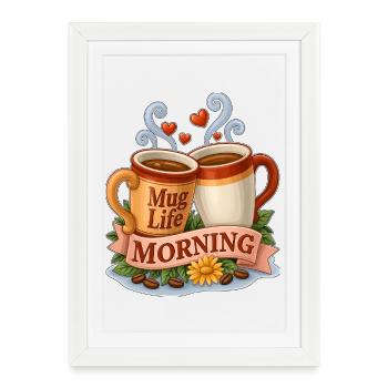 Tasses de café du matin Mug Life Toast - Affiche encadrée (27 × 37 cm) - blanc - Devant
