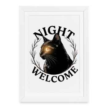 Soirée des chats Bienvenue Mystic Night Féline Ébauche - Affiche encadrée (27 × 37 cm) - blanc - Devant
