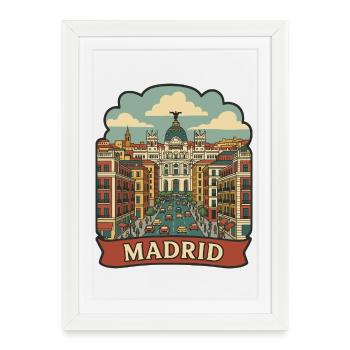 Madrid Gran Via Metropolis Retro Travel Sticker - Framed poster (27 × 37 cm) - white - Front