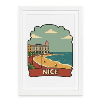 Nice France French Riviera Retro Travel Badge - Framed poster (27 × 37 cm) - white - Front