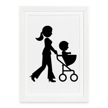 Maman poussette bébé - Affiche encadrée (27 × 37 cm) - blanc - Devant