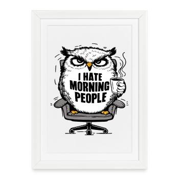 Morgenmuffel Eule mit Kaffee - Affiche encadrée (27 × 37 cm) - blanc - Devant