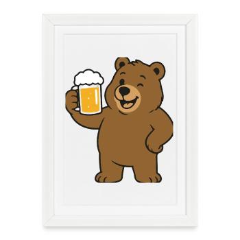 Ours avec un verre à bière - Affiche encadrée (27 × 37 cm) - blanc - Devant