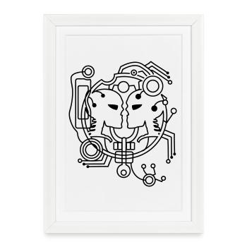 Cyber amour Skull - Affiche encadrée (27 × 37 cm) - blanc - Devant