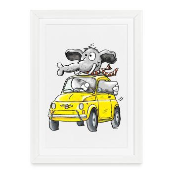Elephant Voiture - Oldtimer - Affiche encadrée (27 × 37 cm) - blanc - Devant