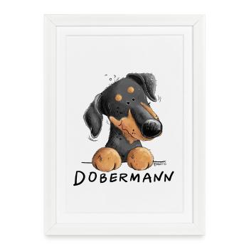 Dessin animé drôle Doberman I Dog - Affiche encadrée (27 × 37 cm) - blanc - Devant