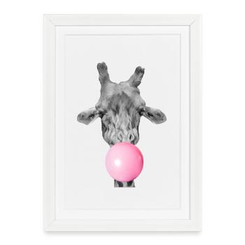 Girafe bulle de chewing gum  - Affiche encadrée (27 × 37 cm) - blanc - Devant