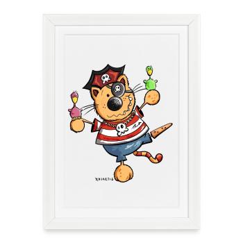 Mignon chat comique - Affiche encadrée (27 × 37 cm) - blanc - Devant