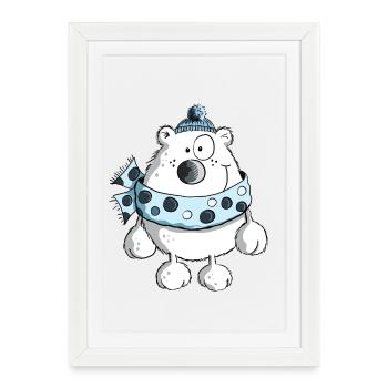 Drôle ours polaire - Hiver - Dessin animé - Affiche encadrée (27 × 37 cm) - blanc - Devant