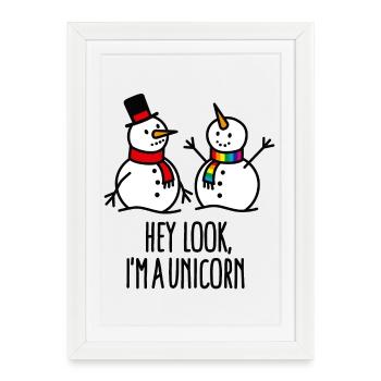 Hey look I'm a unicorn, snowman, christmas - Framed poster (27 × 37 cm) - white - Front