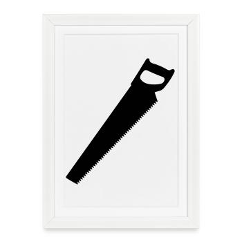 Logo de scie pour menuisier ou menuisier - Affiche encadrée (27 × 37 cm) - blanc - Devant