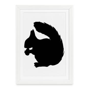 Écureuil avec figure d’ombre de noix - Affiche encadrée (27 × 37 cm) - blanc - Devant