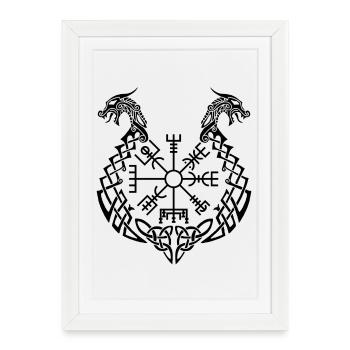 Black dragon and Viking compass - Framed poster (27 × 37 cm) - white - Front