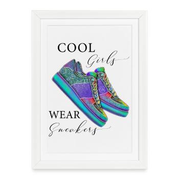 Baskets Les filles cool portent des baskets Chaussures de sport - Affiche encadrée (27 × 37 cm) - blanc - Devant