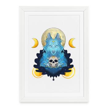 Blue Ink Spirits - Louve Sorcière Lunaire et crâne - Affiche encadrée (27 × 37 cm) - blanc - Devant