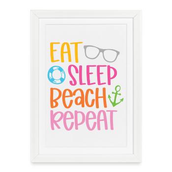 Manger dormir sur la plage répéter - Affiche encadrée (27 × 37 cm) - blanc - Devant