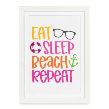 Manger dormir sur la plage répéter - Affiche encadrée (27 × 37 cm) - blanc - Devant