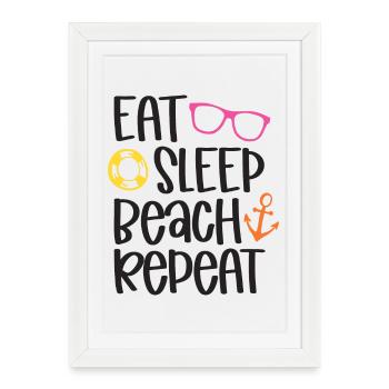 Manger dormir sur la plage répéter - Affiche encadrée (27 × 37 cm) - blanc - Devant