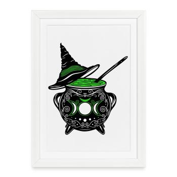 Chaudron de sorcière Chapeau de sorcière Sorcières Walpurgis Nuit - Affiche encadrée (27 × 37 cm) - blanc - Devant