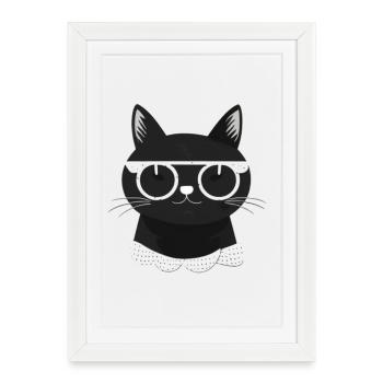 Visage de chat cool avec des lunettes de soleil - Affiche encadrée (27 × 37 cm) - blanc - Devant