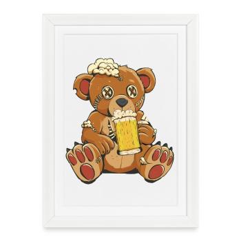 Buveur de bière cousu Bear Bear - Affiche encadrée (27 × 37 cm) - blanc - Devant