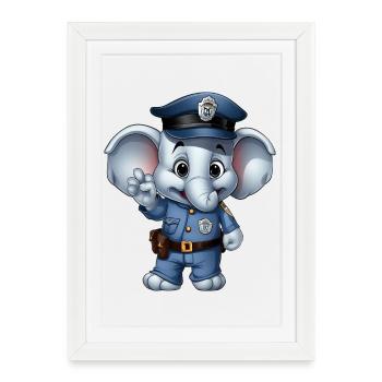 Éléphant de police - Affiche encadrée (27 × 37 cm) - blanc - Devant