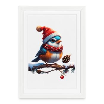 Oiseau de Noël doux, petit et sympathique - Affiche encadrée (27 × 37 cm) - blanc - Devant