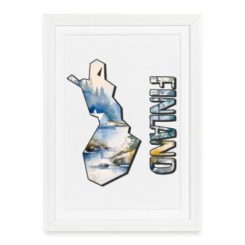 Carte à l’aquarelleFinlande - Affiche encadrée (27 × 37 cm) - blanc - Devant