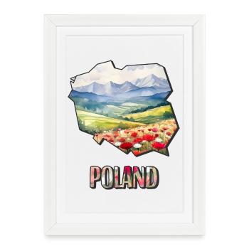 Carte à l’aquarelle Pologne - Affiche encadrée (27 × 37 cm) - blanc - Devant