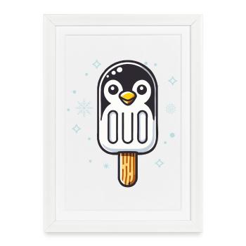 Motif de glace pingouin mignon pour l’été - Affiche encadrée (27 × 37 cm) - blanc - Devant