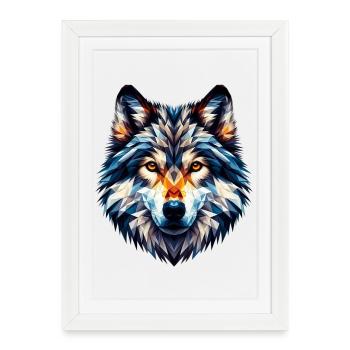 Loup polygonal - Affiche encadrée (27 × 37 cm) - blanc - Devant