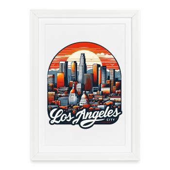 Paysage onirique de Los Angeles : l’art de l’ambiance vibrante de la ville - Affiche encadrée (27 × 37 cm) - blanc - Devant