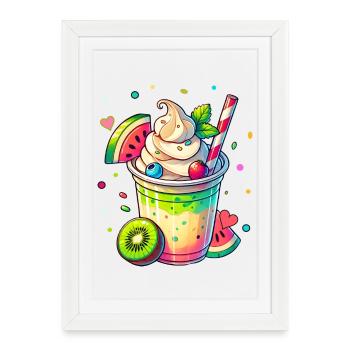 Exotic Fruity Dreams :Milkshake d’été - Affiche encadrée (27 × 37 cm) - blanc - Devant