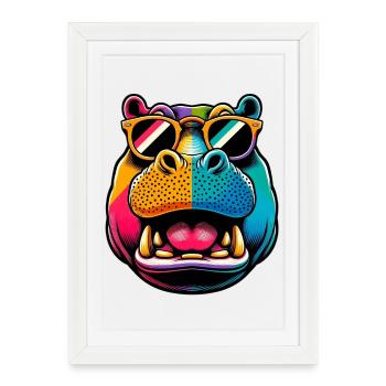 Hippopotame avec lunettes de soleil - Affiche encadrée (27 × 37 cm) - blanc - Devant