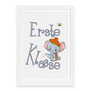 Première classe, éléphant - Affiche encadrée (27 × 37 cm) - blanc - Devant