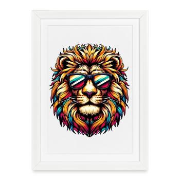 Lion with Sunglasses - Framed poster (27 × 37 cm) - white - Front