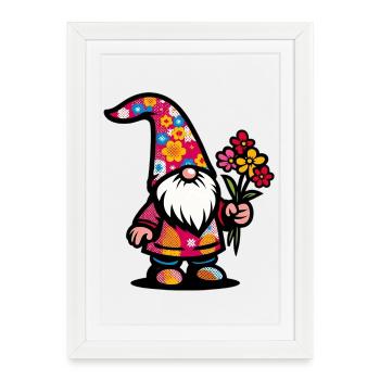 Gnome with Flowers - Framed poster (27 × 37 cm) - white - Front
