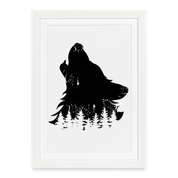 forêt loup hurler nature chien arbre icône logo icône - Affiche encadrée (27 × 37 cm) - blanc - Devant
