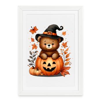 Ours en peluche d’Halloween dans la citrouille : Doux et effrayant - Affiche encadrée (27 × 37 cm) - blanc - Devant