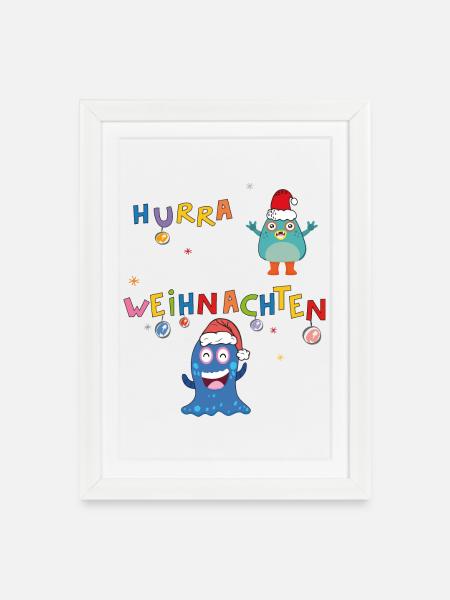 Hurra Weihnachten - Gerahmtes Poster (27 × 37 cm) - Weiß