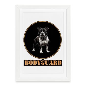 Garde du corps - Staffordshire Bull Terrier - Affiche encadrée (27 × 37 cm) - blanc - Devant