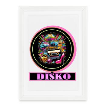 Disco Retro Cassette Neon Gloss - Framed poster (27 × 37 cm) - white - Front