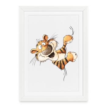Look Look Tiger Animal sauvage Grand chat - Affiche encadrée (27 × 37 cm) - blanc - Devant