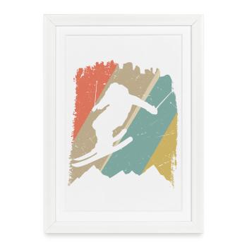 Silhouette de snowboard rétro sur rayures pastel - Affiche encadrée (27 × 37 cm) - blanc - Devant