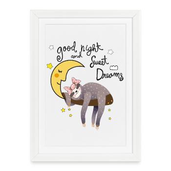 Sloth with Moon - Framed poster (27 × 37 cm) - white - Front