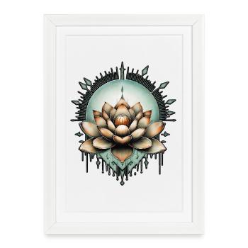 L’élégance méditative. Fleur de lotus exquise - Affiche encadrée (27 × 37 cm) - blanc - Devant