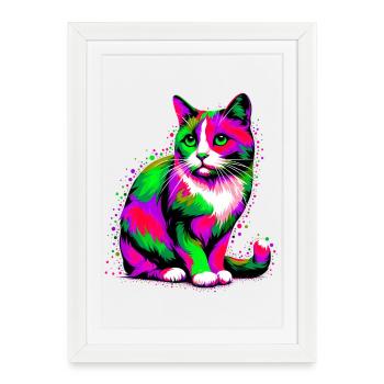 Chat - Affiche encadrée (27 × 37 cm) - blanc - Devant