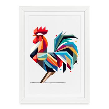 Coq géométrique coloré dans le style polygonal - Affiche encadrée (27 × 37 cm) - blanc - Devant