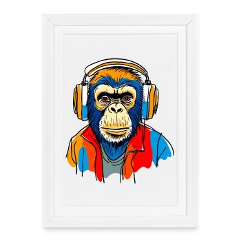 Singe avec casque - Affiche encadrée (27 × 37 cm) - blanc - Devant