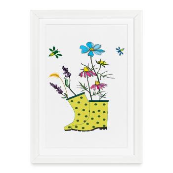 Garden boots with flowers and herbs - Framed poster (27 × 37 cm) - white - Front